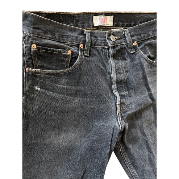 Levi’s 501 Straight Leg Button Fly Distressed Jeans Faded Black Size 32x30 - Picture 7 of 8